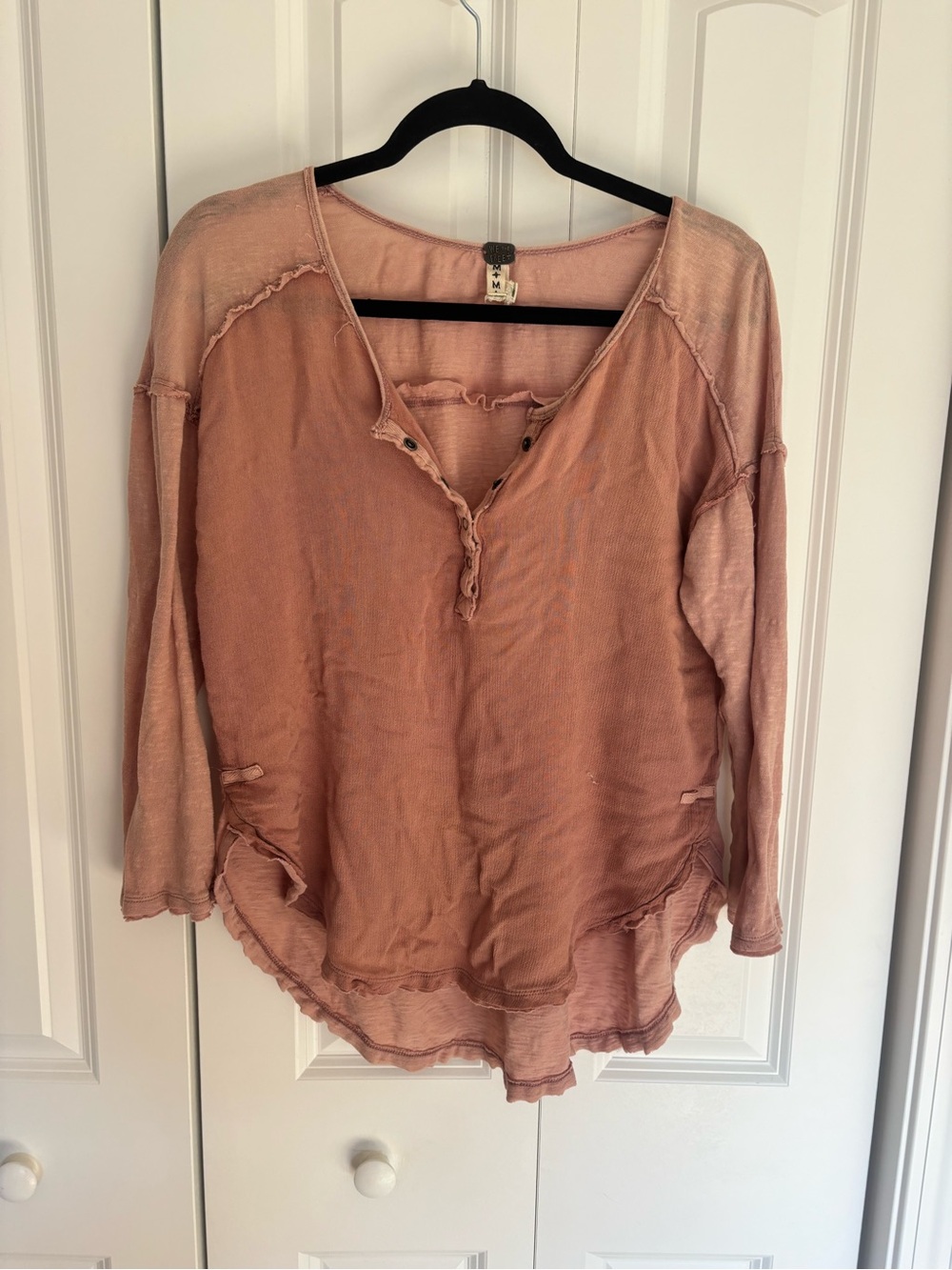 We The Free - Free People Washed Rose Long-Sleeve Henley Top